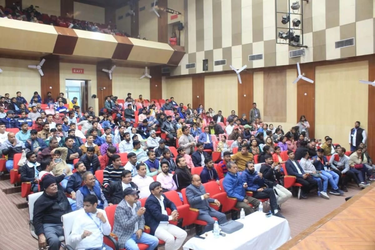 Interior seating area of Vishweshwaraiya Auditorium in Lucknow.